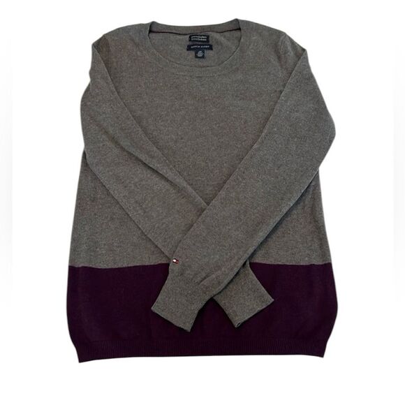 Tommy Hilfiger cotton/cashmere blend size S purple/gray colorblock sweater EUC - Picture 1 of 9